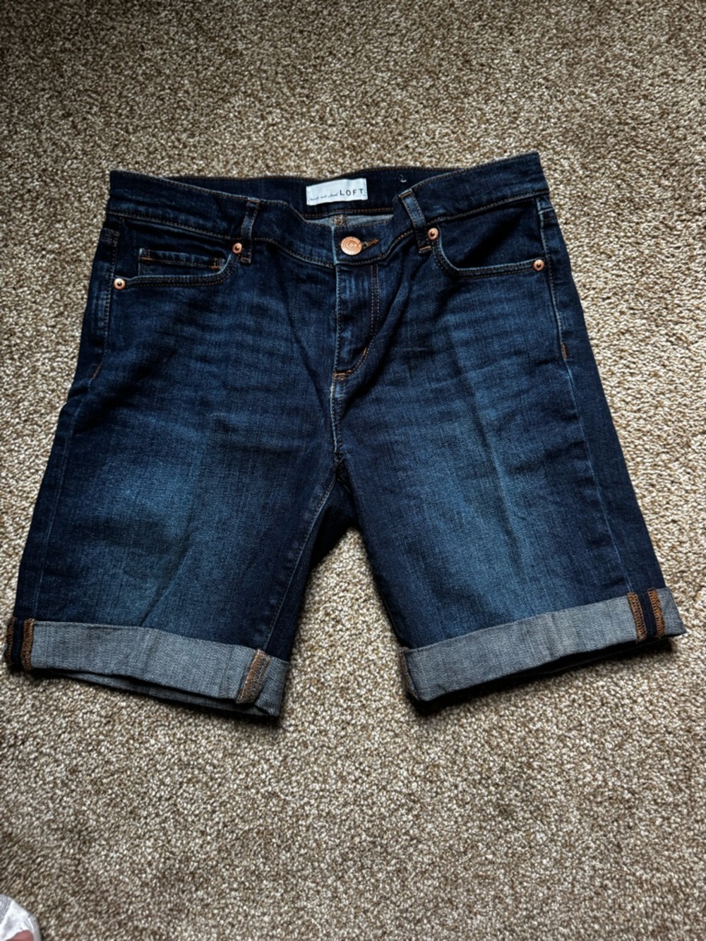 LOFT Dark Blue Denim Bermuda Shorts with Copper Button